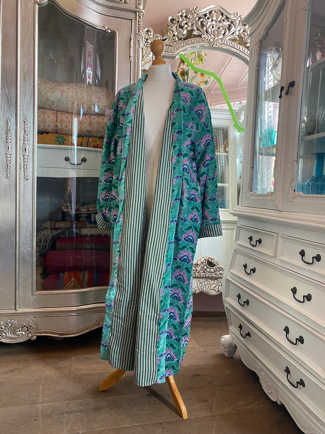 Peacock Print Turquoise Velvet Dressing Gown