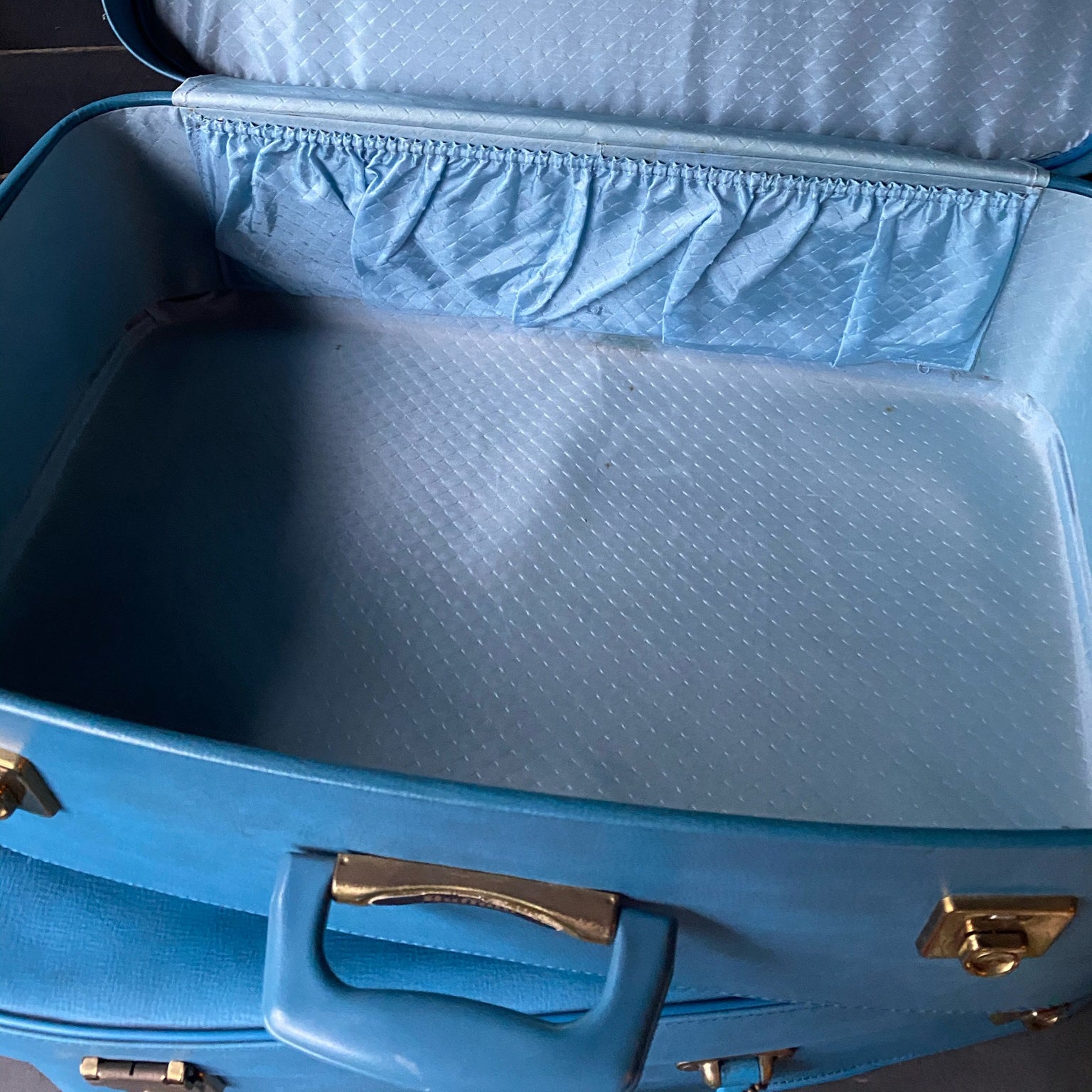 Vintage 1950s Pair of Blue Buffalo Suitcases