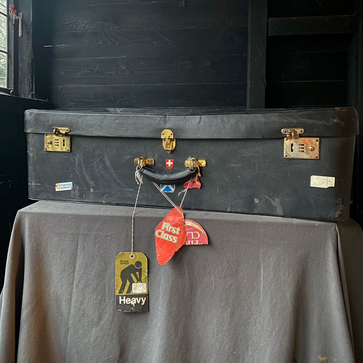 Huge Vintage Harrods Black Leather Suitcase