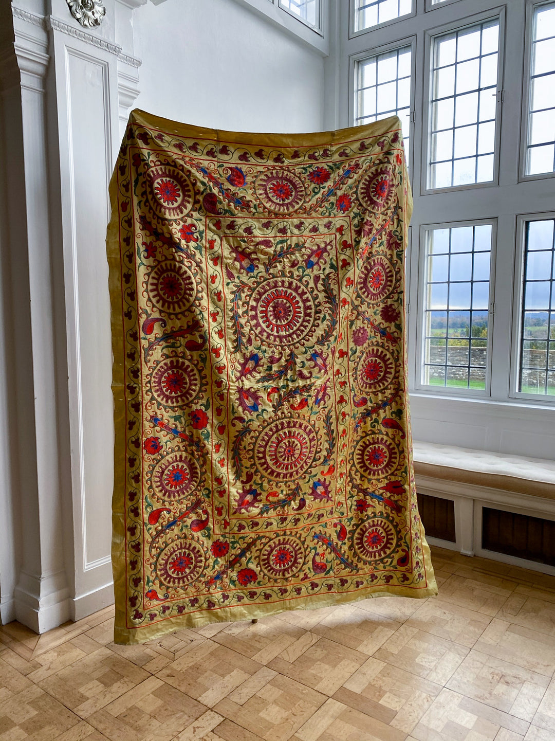 Burgundy Silk on Rich Biscuit Silk Suzani Panel