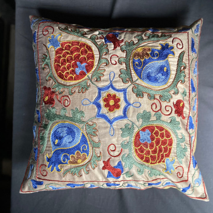 Suzani Cushion with Large Pomegranate Design