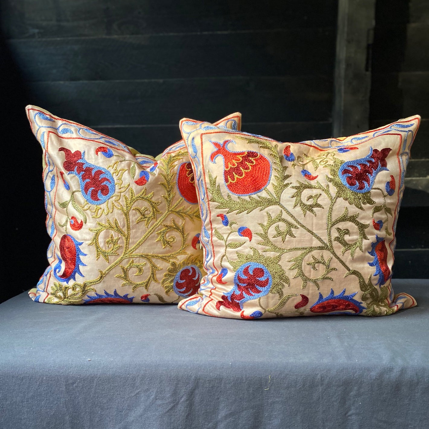 Pair of Suzani Pomegranate Cushions