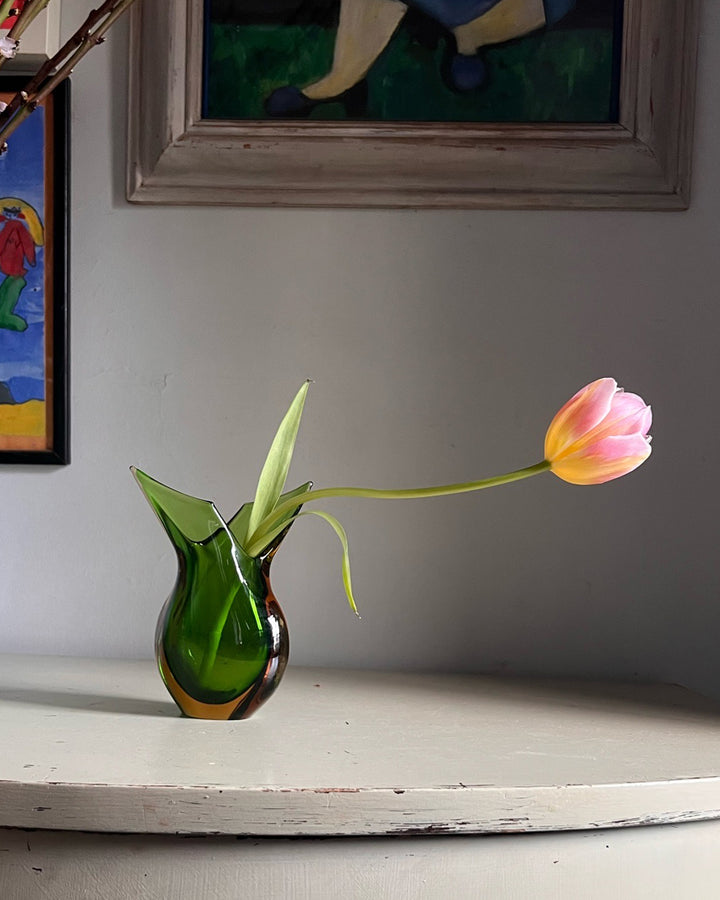 Flavio Poli Sculptural Green &amp; Amber Vase