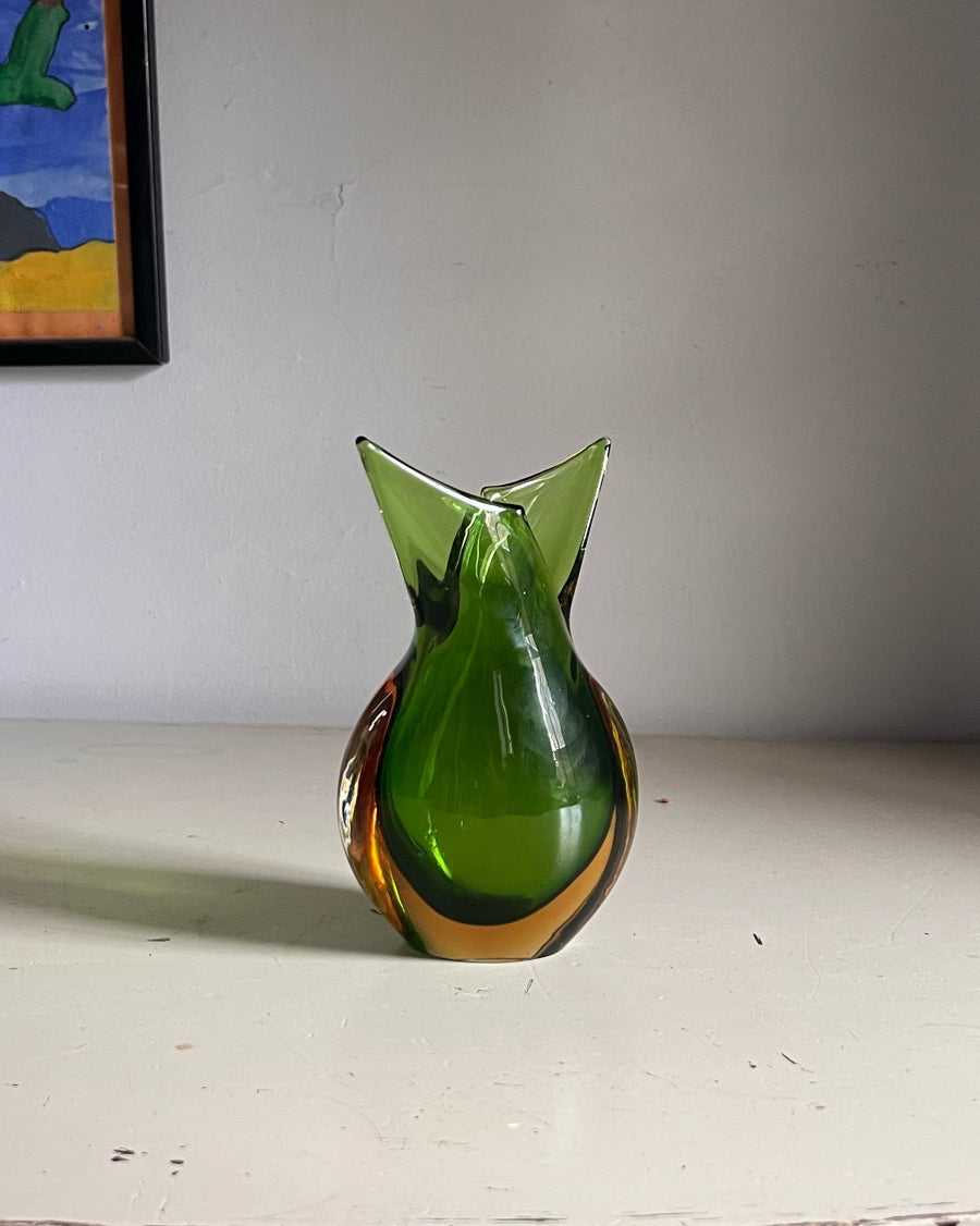 Flavio Poli Sculptural Green & Amber Vase