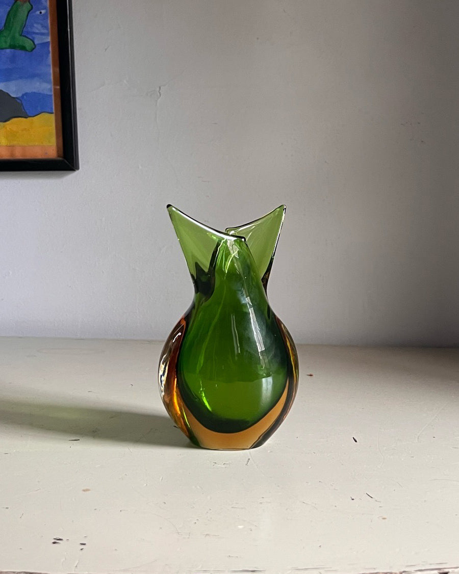 Flavio Poli Sculptural Green &amp; Amber Vase