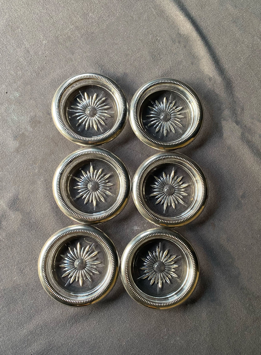 Set of Six Italian Glass &amp; Silver Wine Coasters