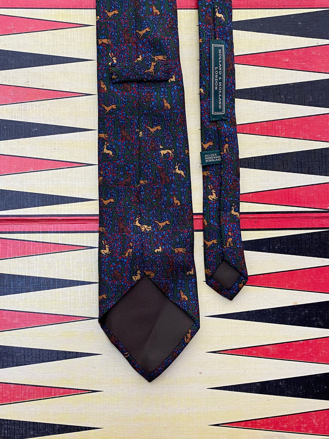 Holland &amp; Holland Blue Woodland Logo Silk Tie