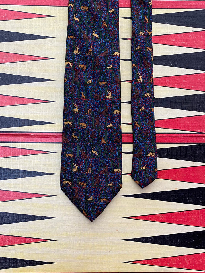 Holland &amp; Holland Blue Woodland Logo Silk Tie