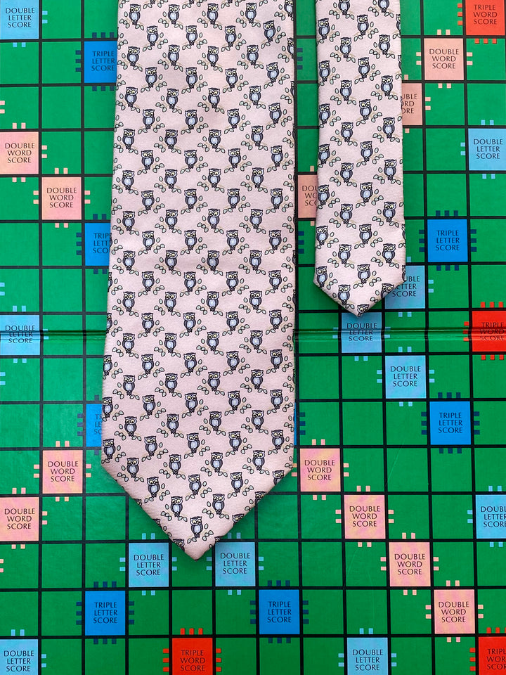 Pink Owl Silk Tie