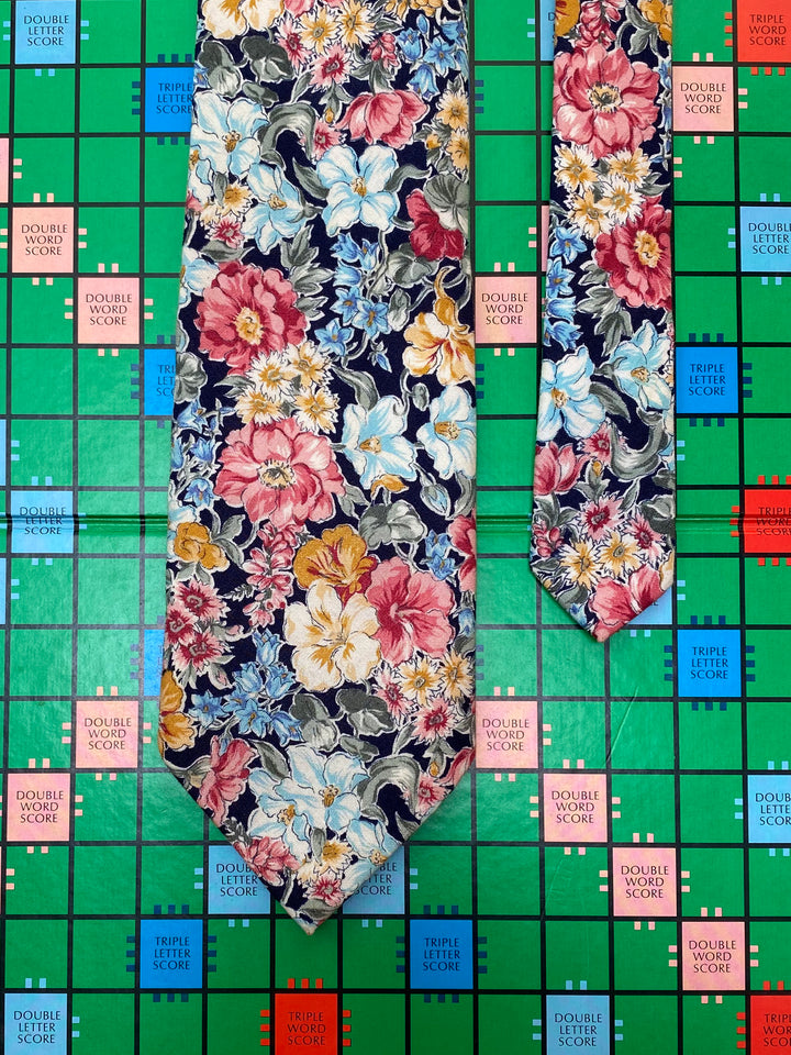 Navy Floral Cotton Tie