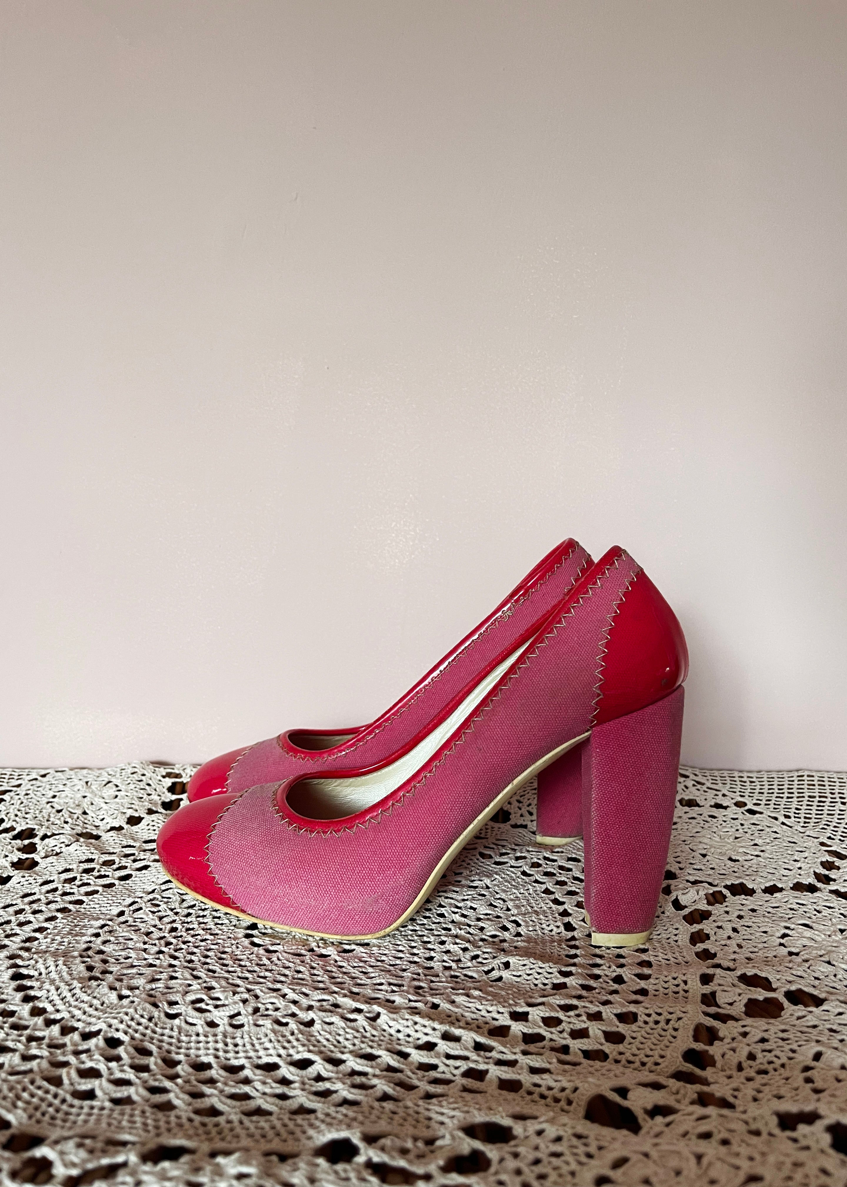 Theory Red and Pink Heeled Pumps