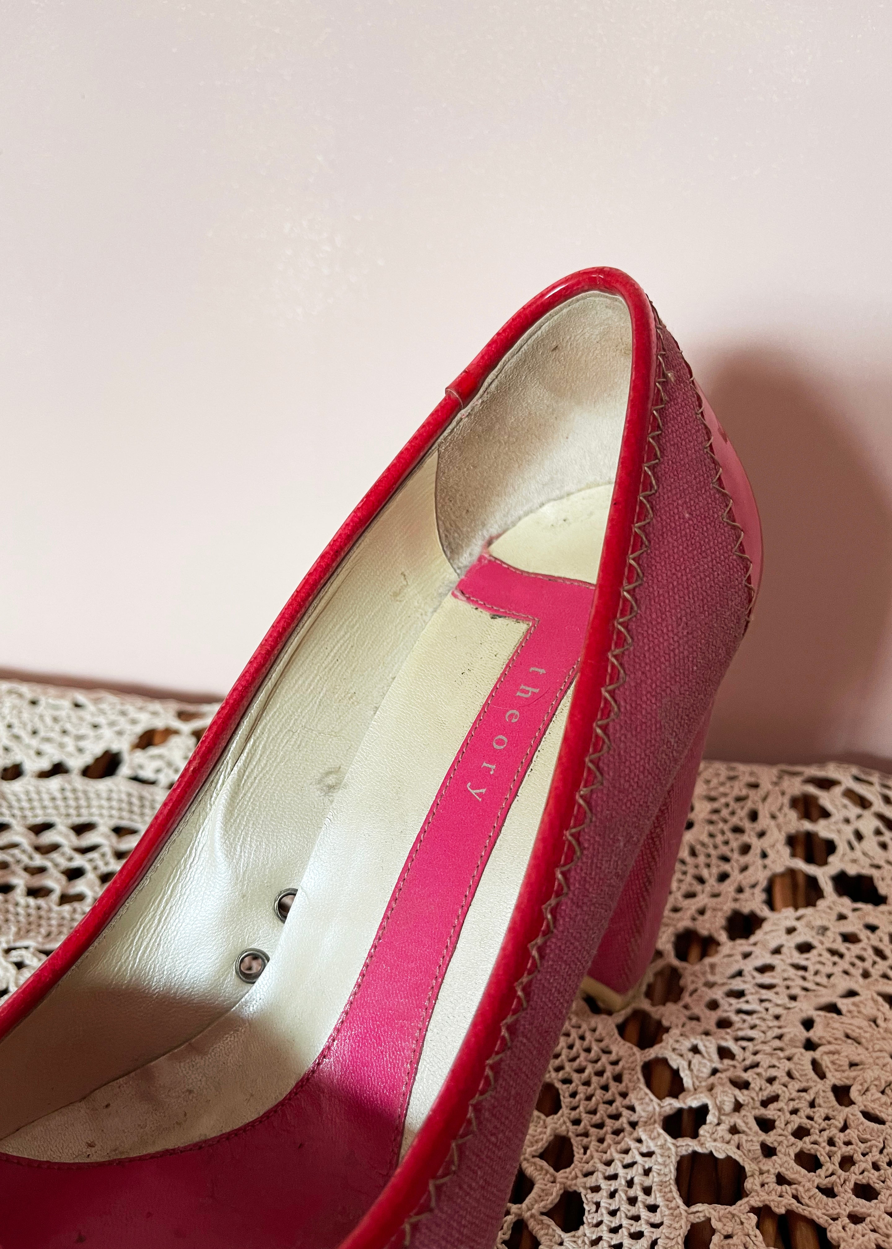 Theory Red and Pink Heeled Pumps