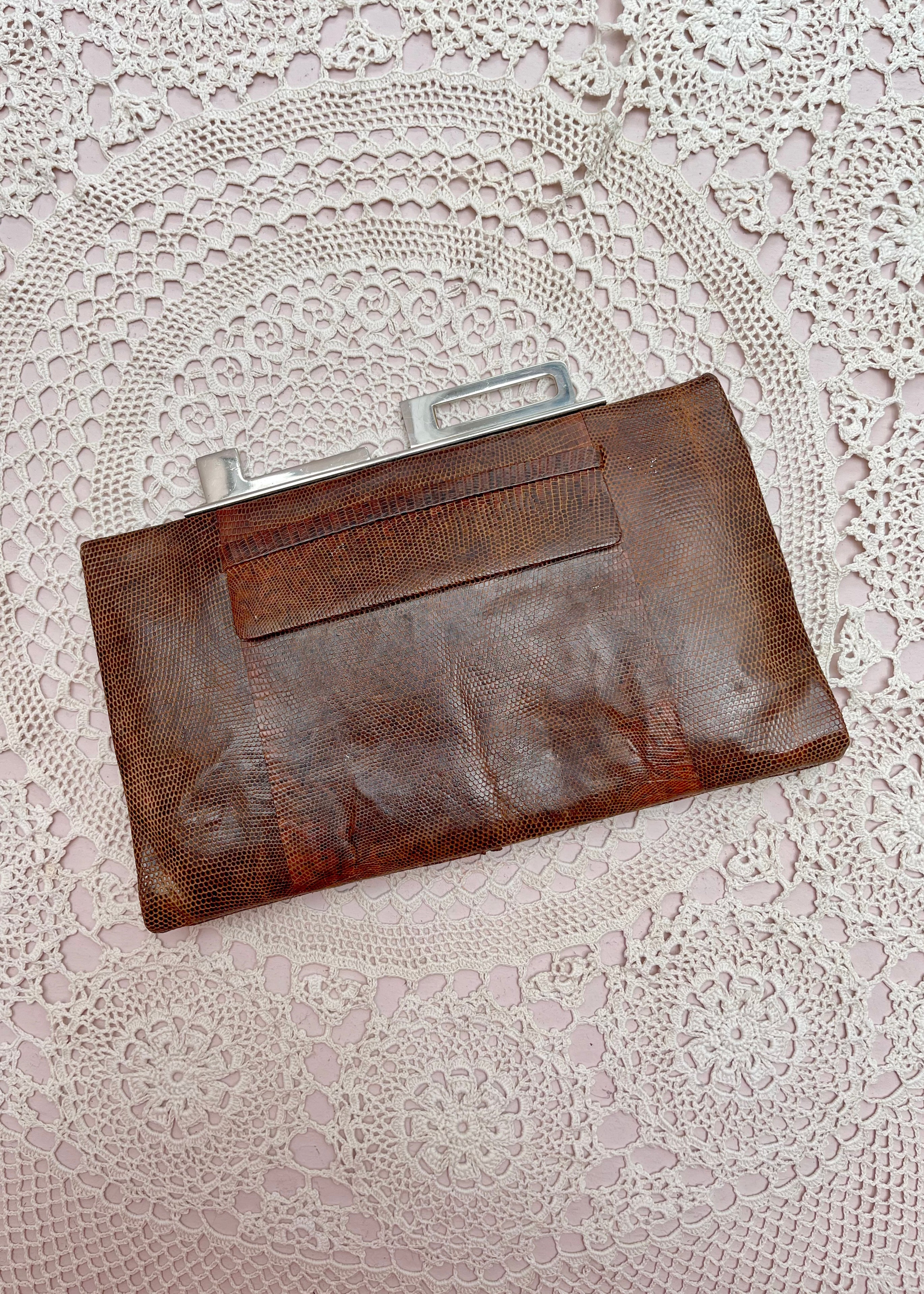 Unique Vintage Brown Leather Clutch