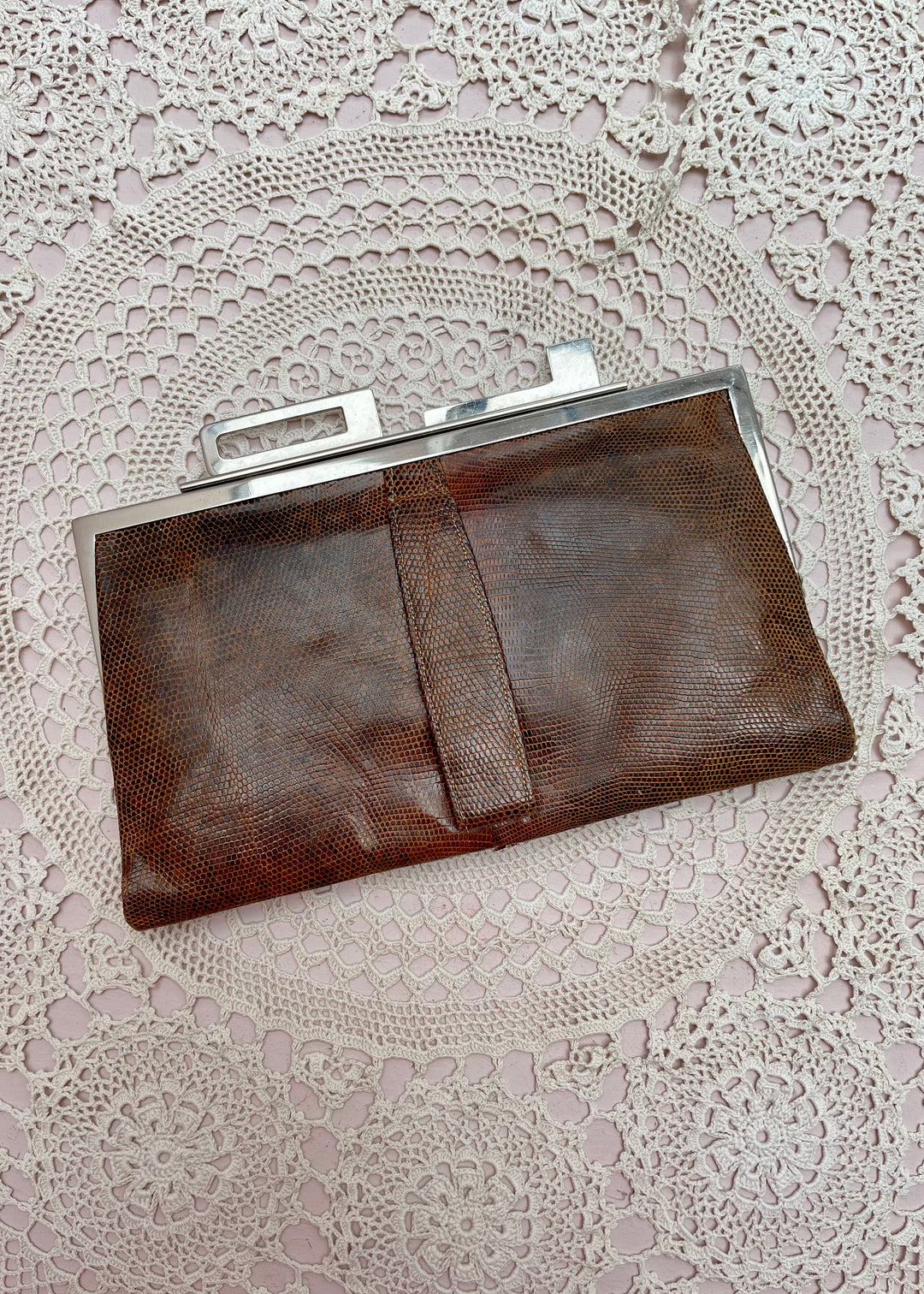 Unique Vintage Brown Leather Clutch