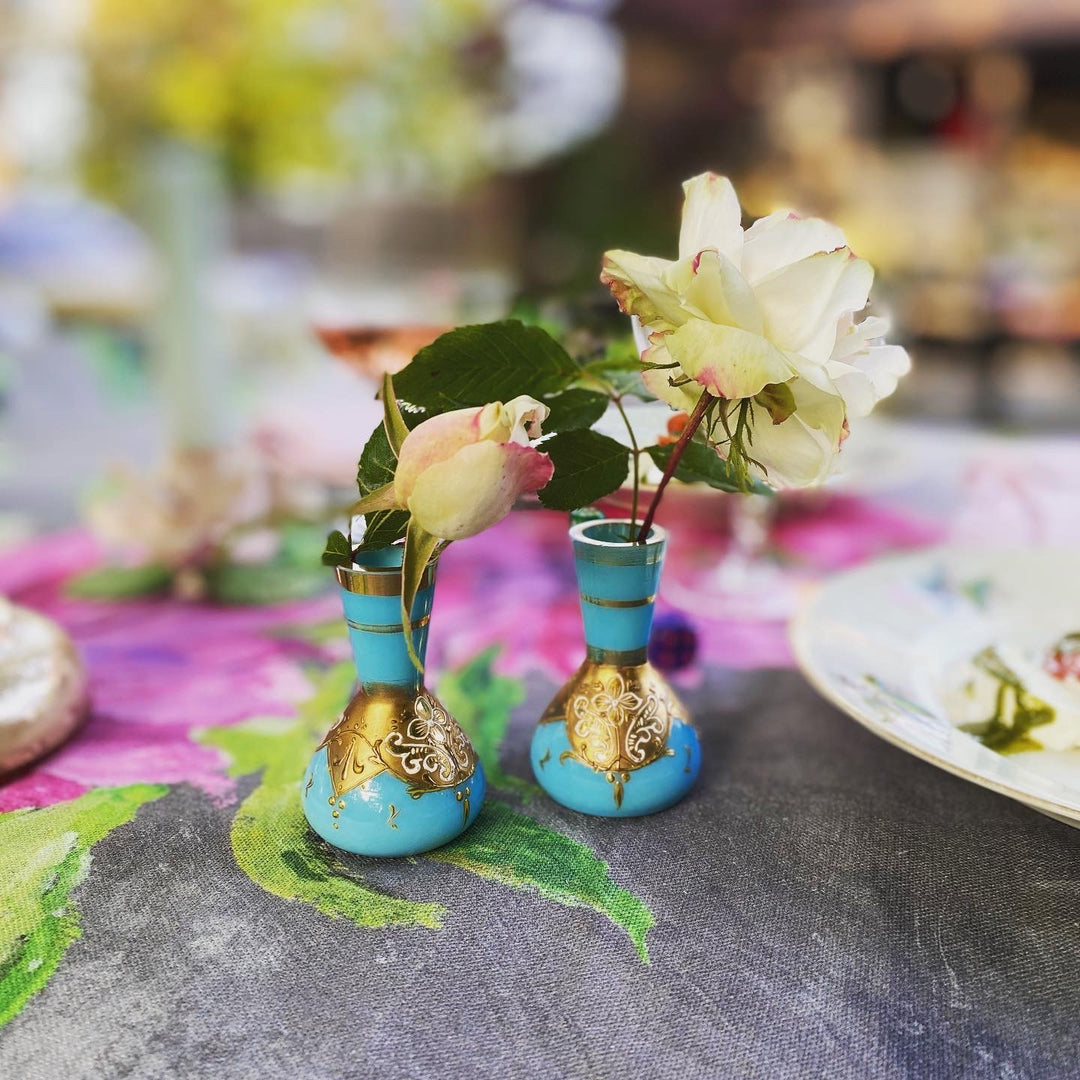 Bohemian Turquoise Gilt Bud Vases
