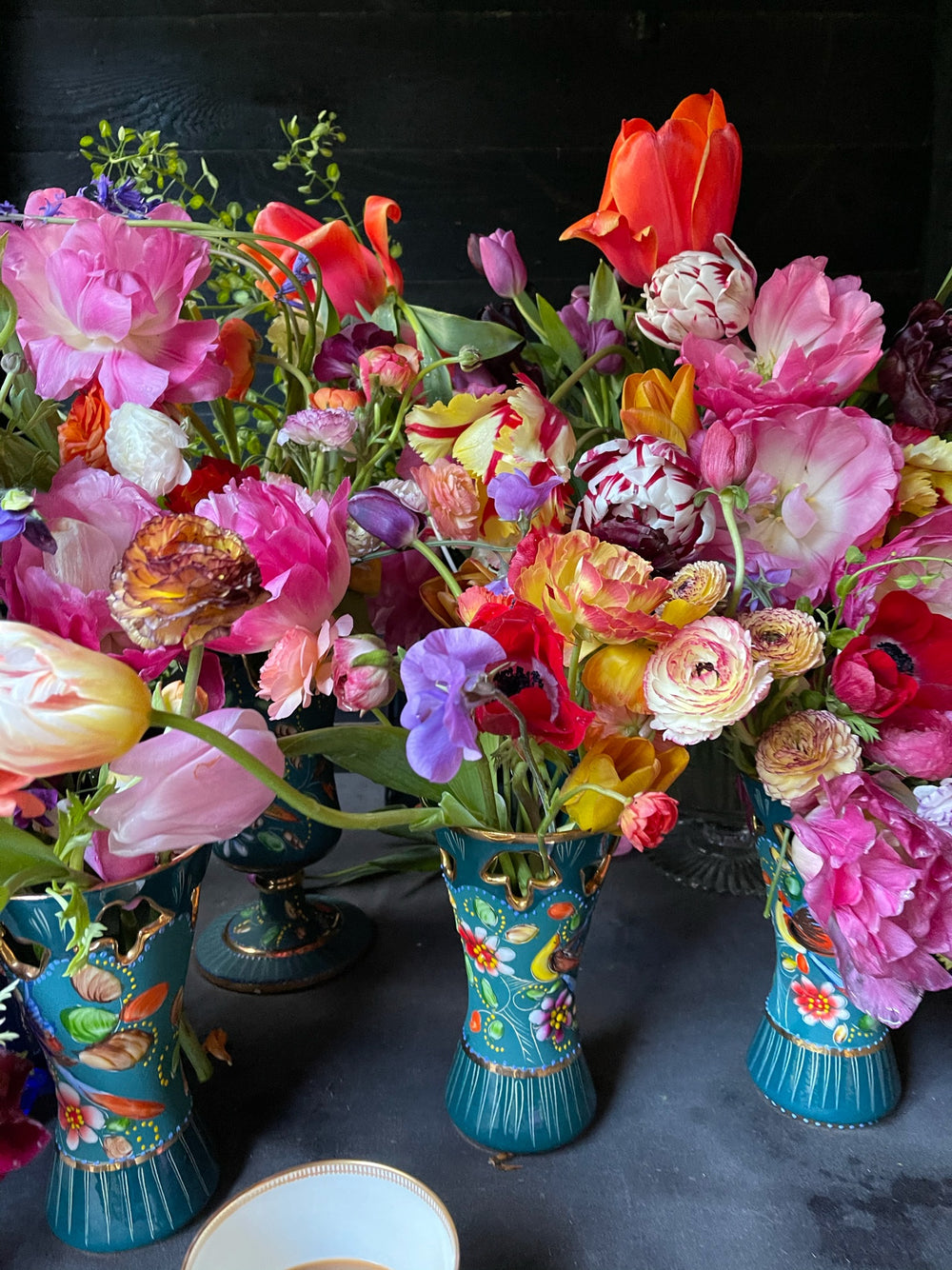 Trio of Hand-painted H. Bequet Column Vases