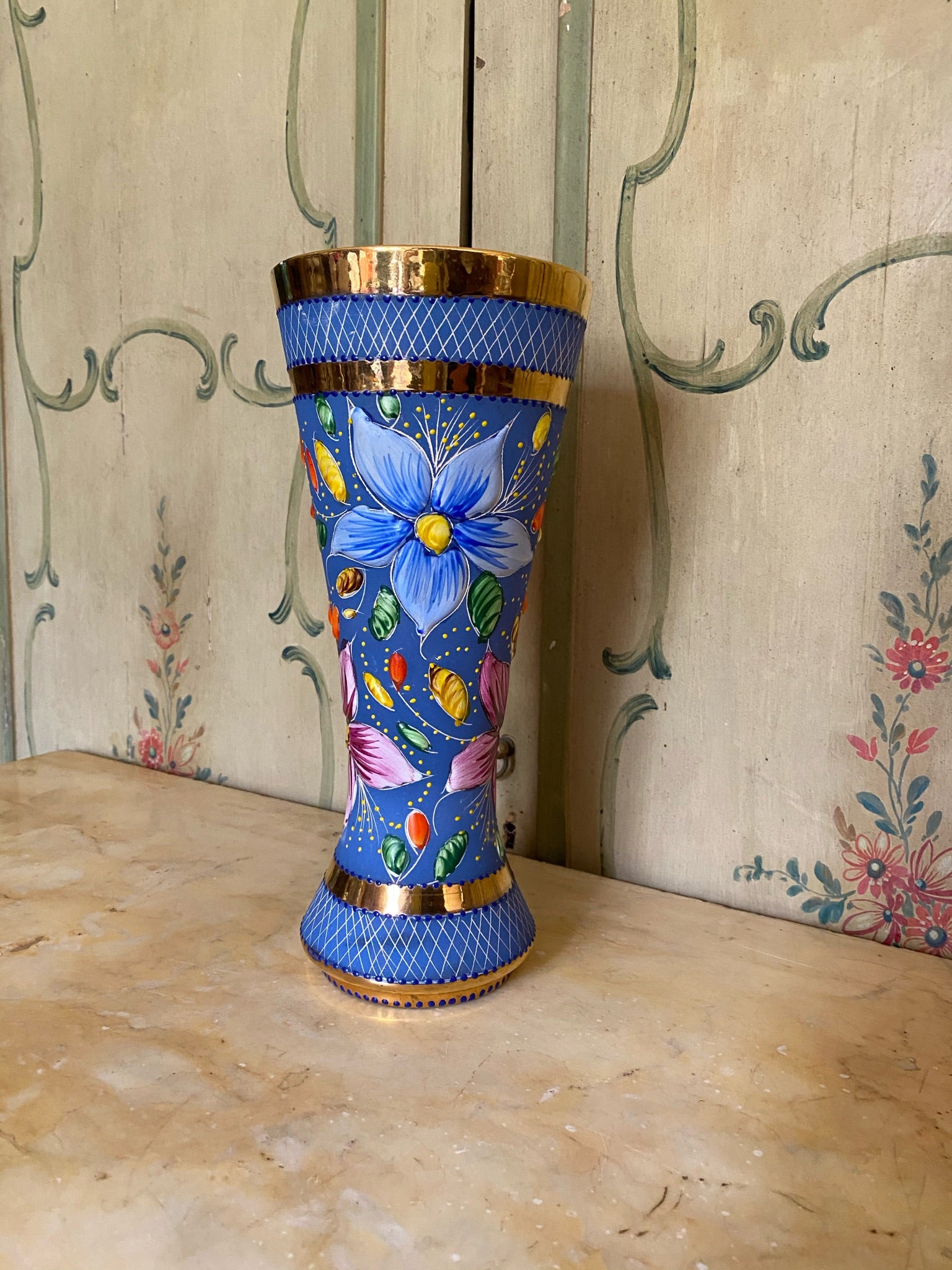 Blue Hand-painted H. Bequet Vase Quaregnon Belgium