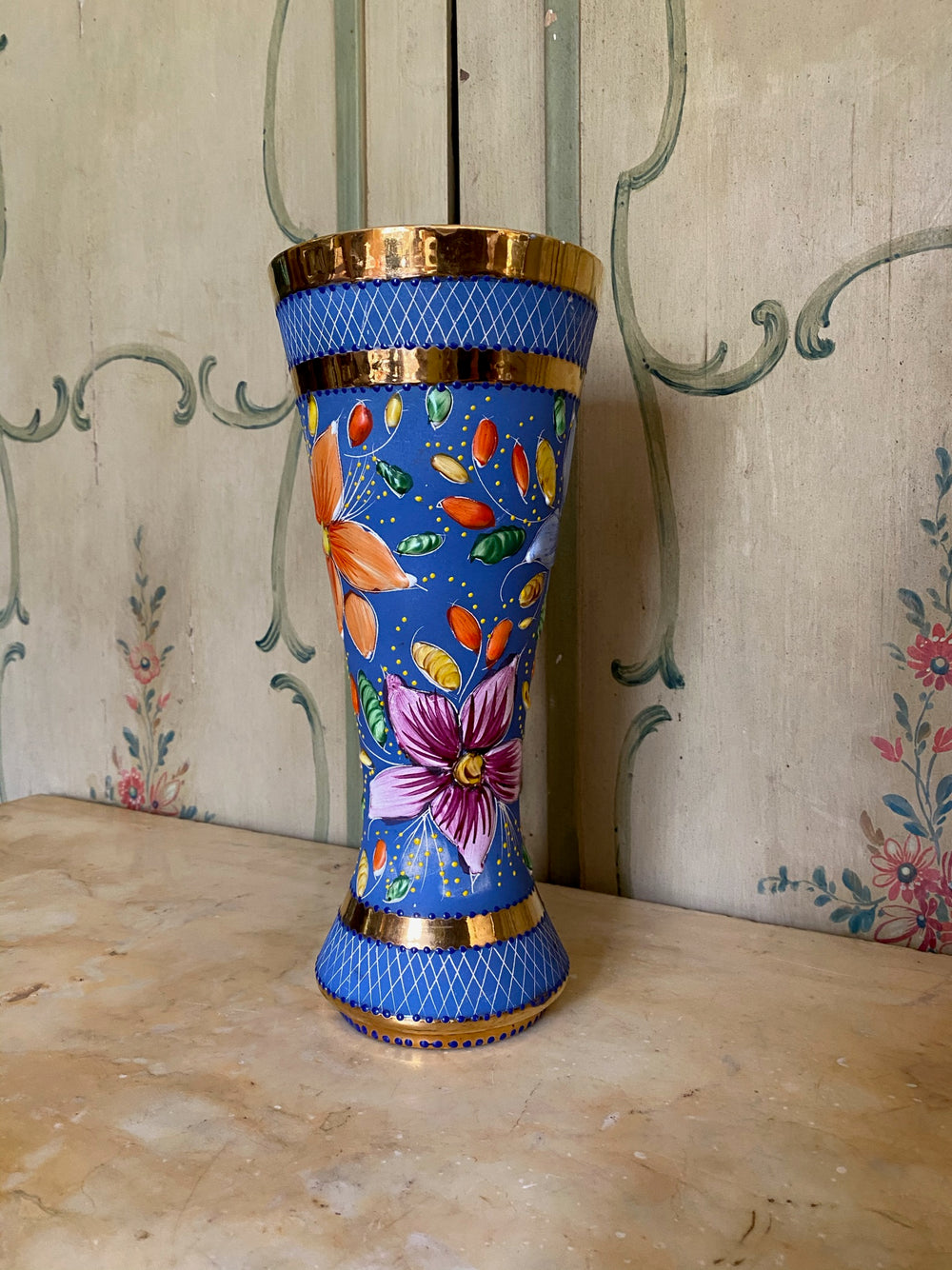 Blue Hand-painted H. Bequet Vase Quaregnon Belgium