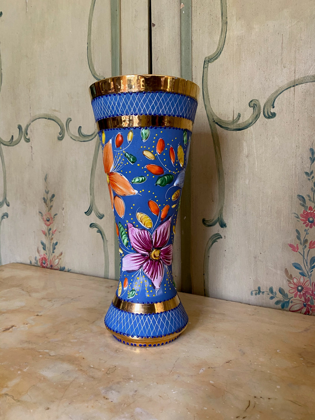 Blue Hand-painted H. Bequet Vase Quaregnon Belgium