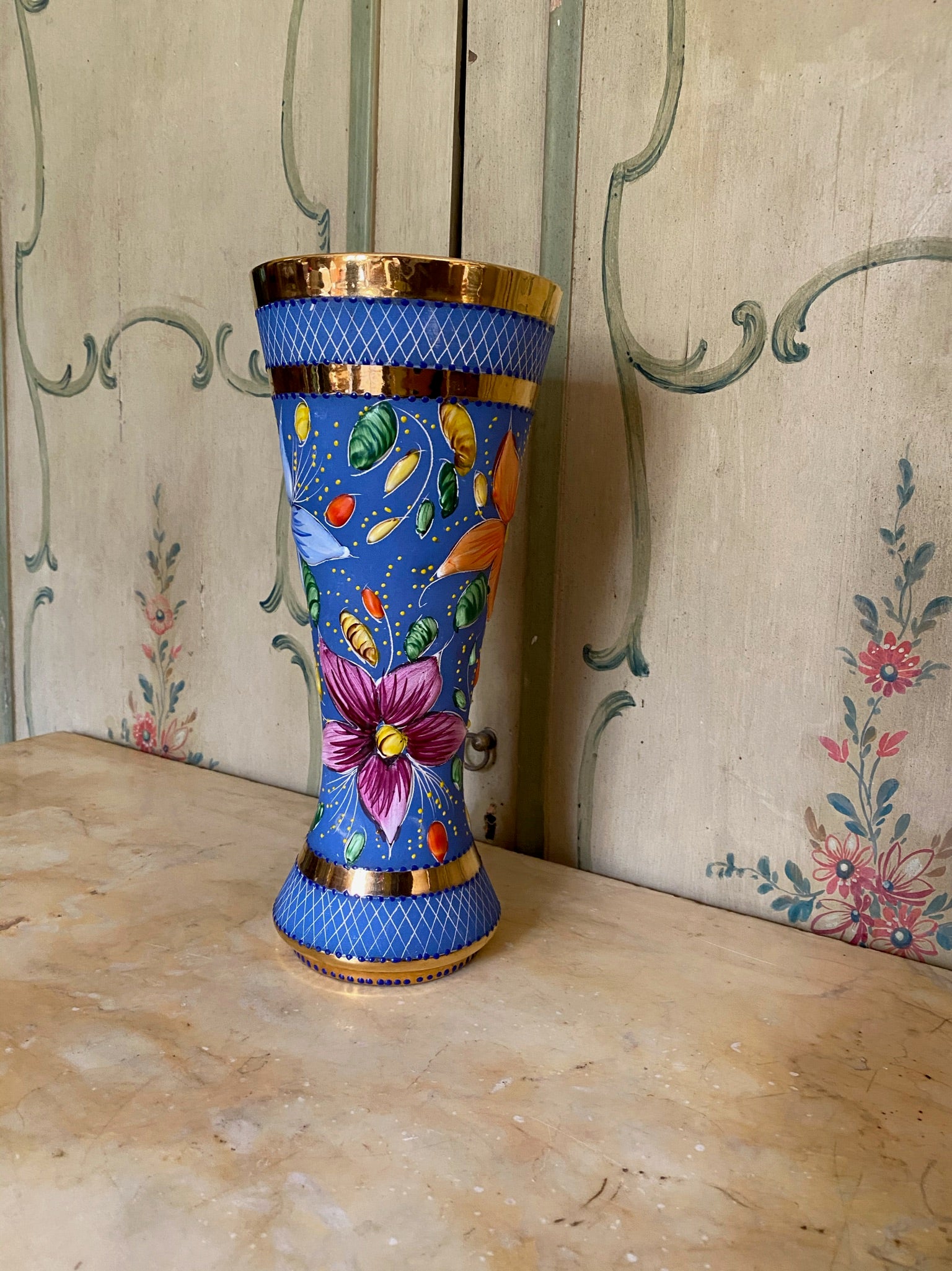 Blue Hand-painted H. Bequet Vase Quaregnon Belgium