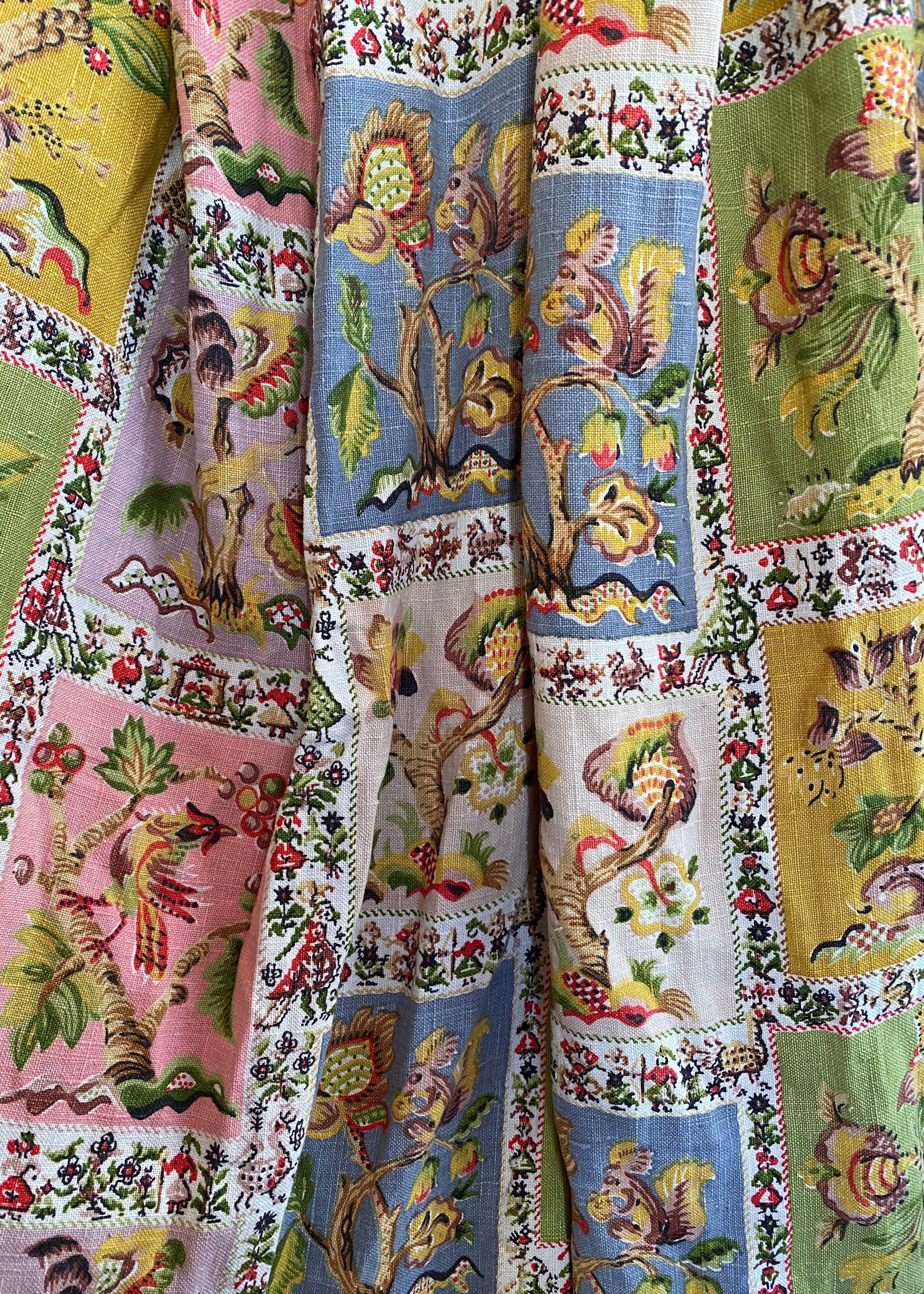 Vintage Animal Patchwork Print Linen Curtains