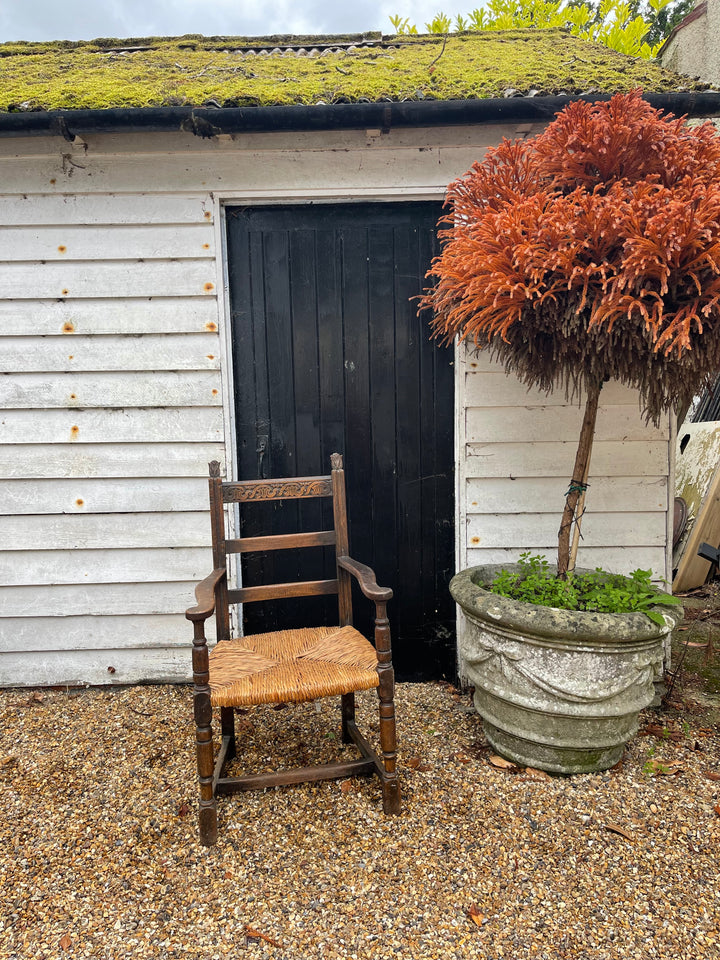 Vintage Carved Wooden Rush Chair