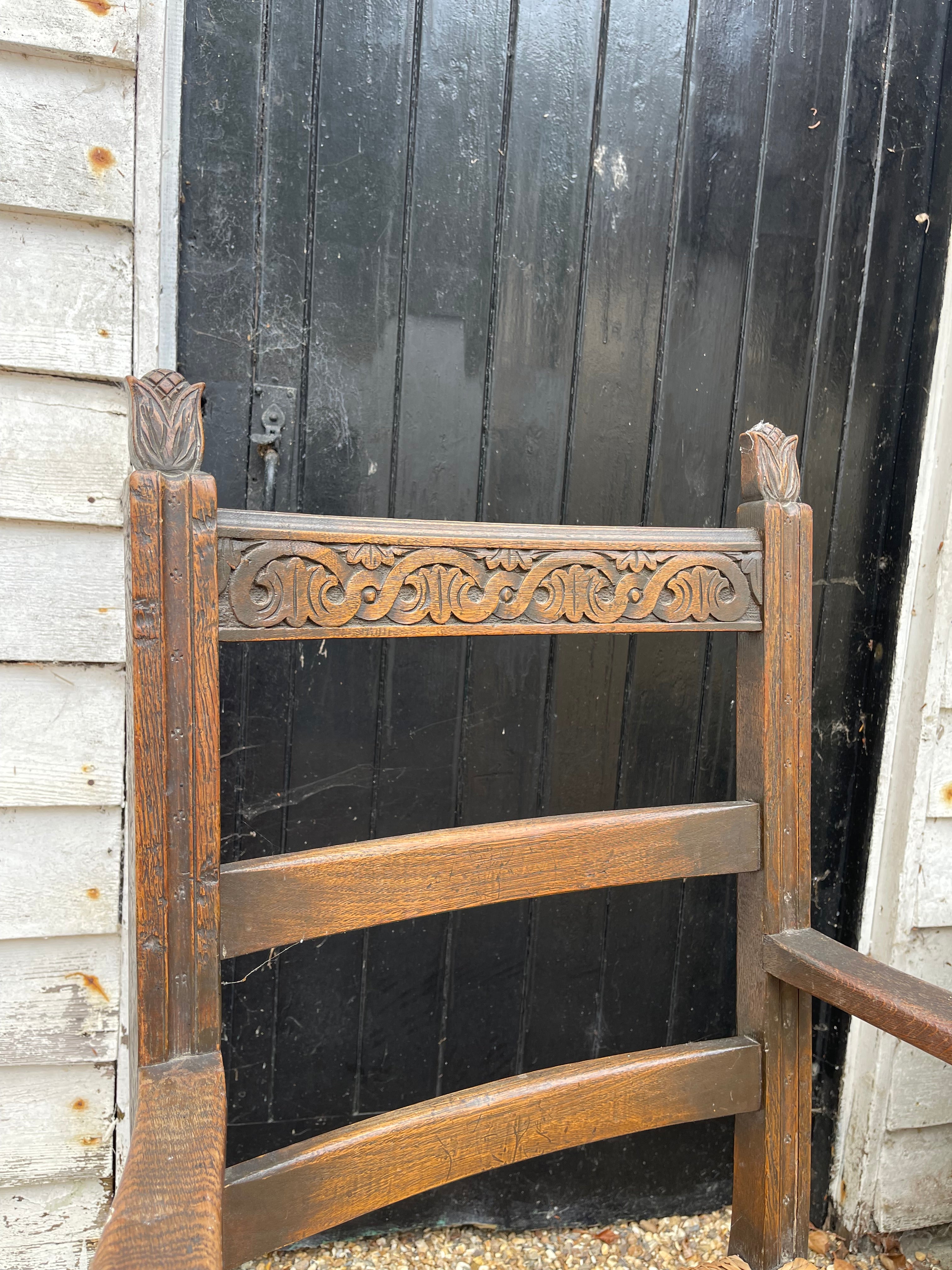 Vintage Carved Wooden Rush Chair