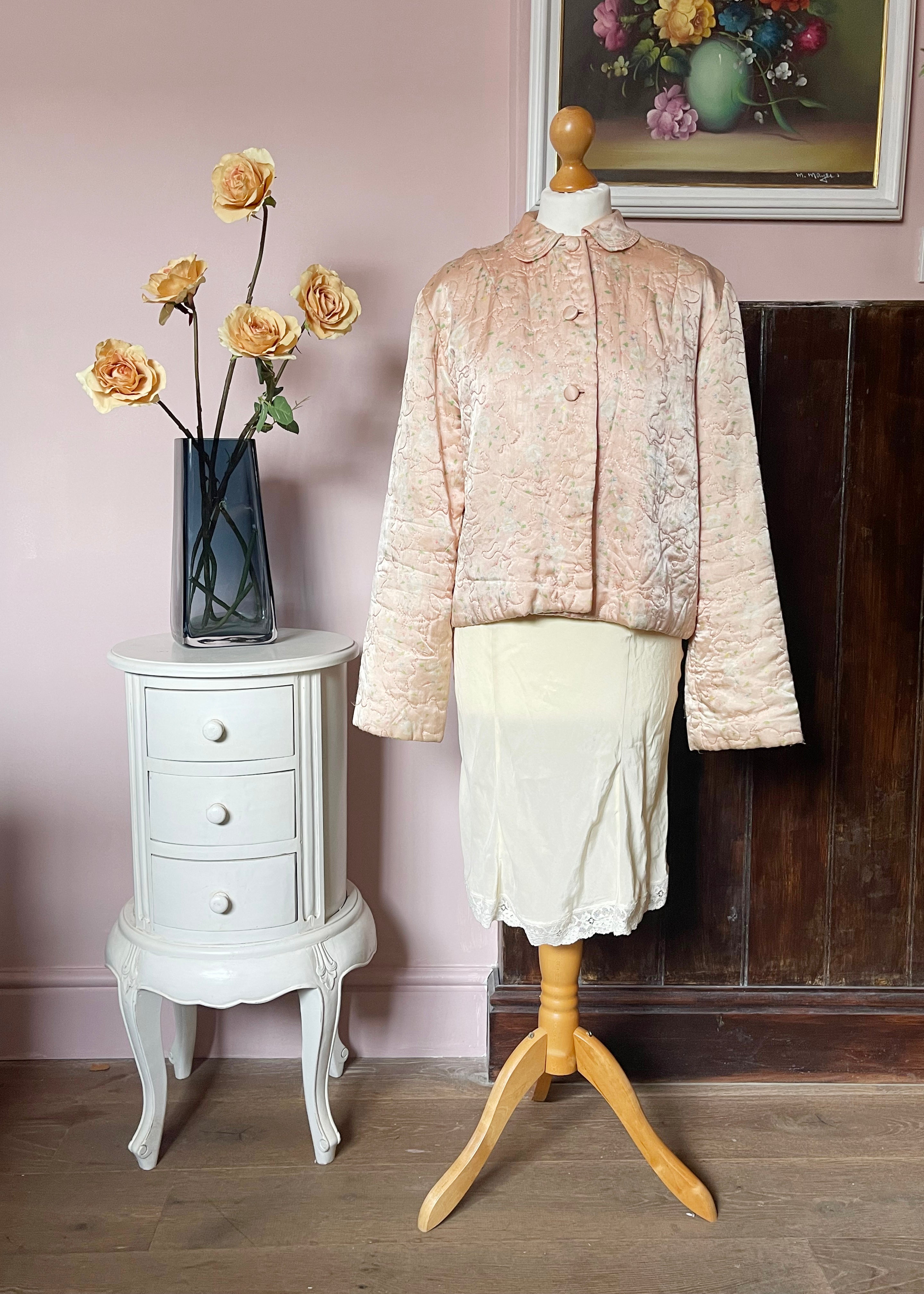Vintage Pink Satin Quilted Jacket