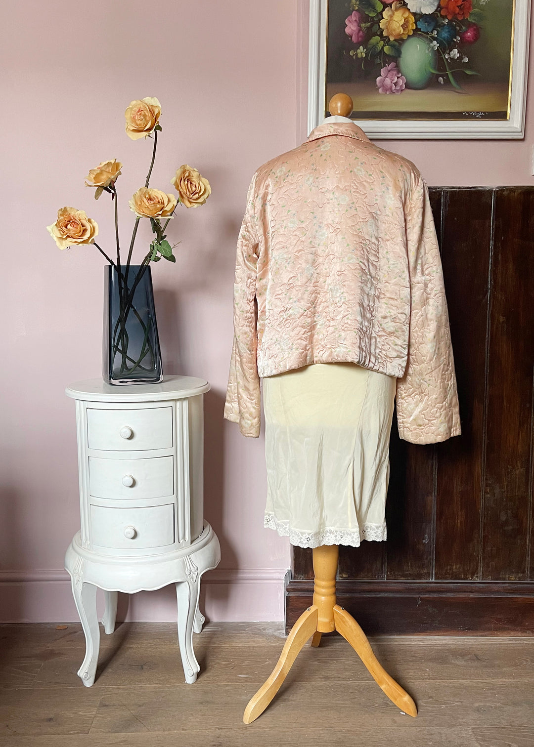Vintage Pink Satin Quilted Jacket