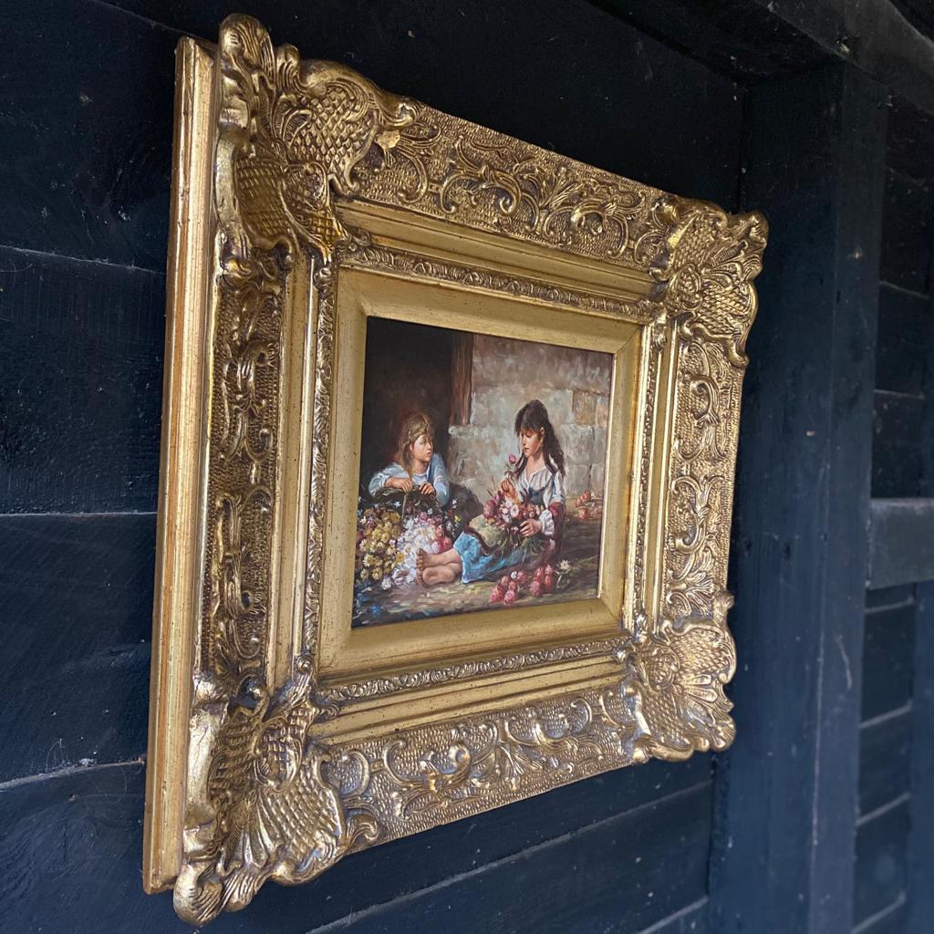Flower Sellers in Ornate Gilt Gold Frame