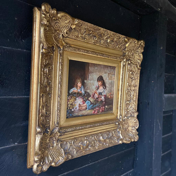 Flower Sellers in Ornate Gilt Gold Frame