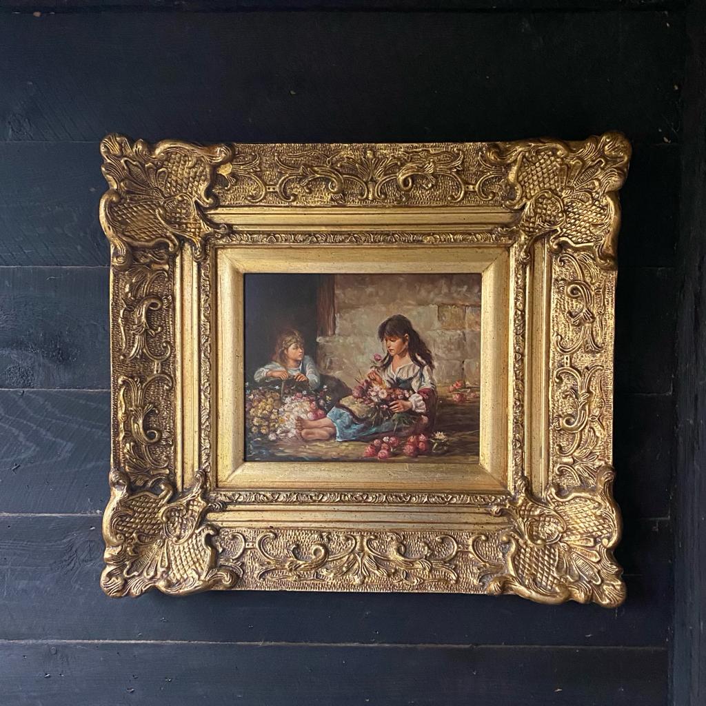 Flower Sellers in Ornate Gilt Gold Frame