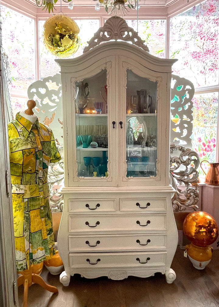 White Ornate Bombe Chest Dresser