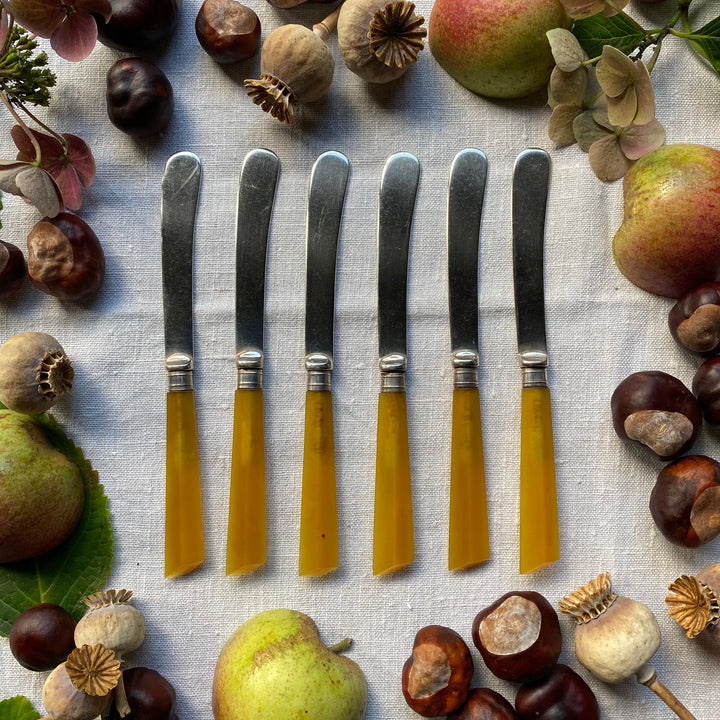 Yellow Art Deco Butter Knives