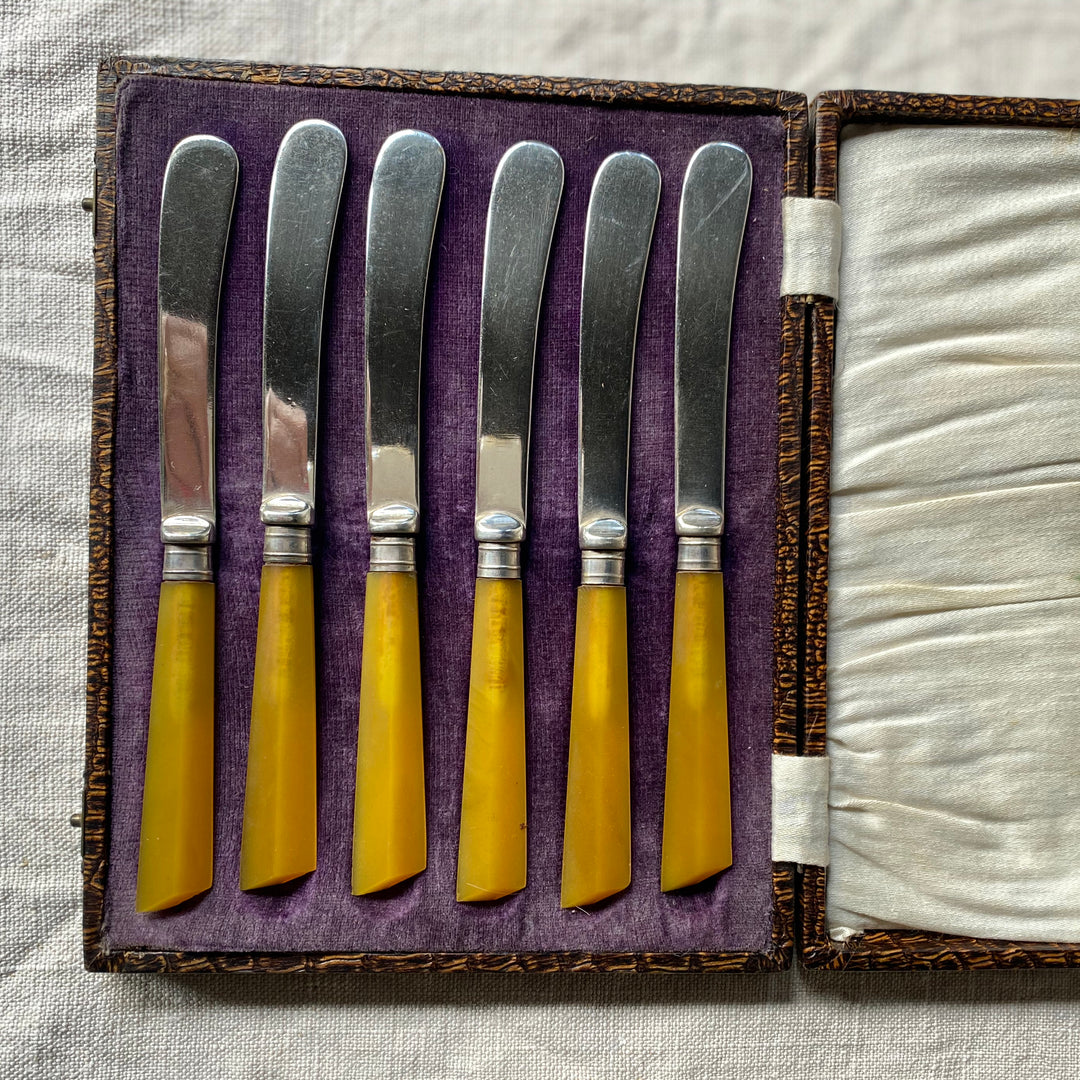 Yellow Art Deco Butter Knives