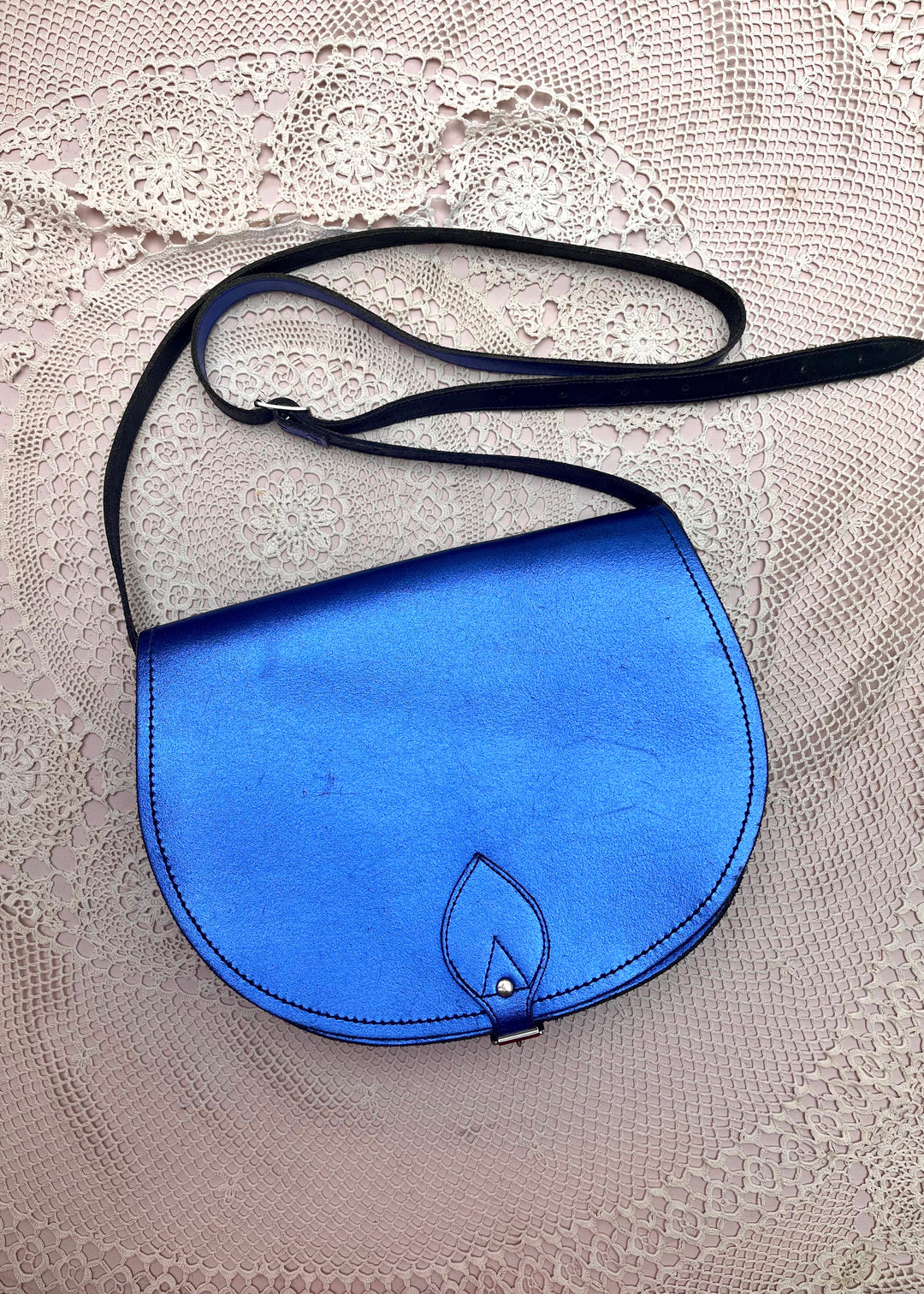 Zatchels Blue Metallic Saddle Bag