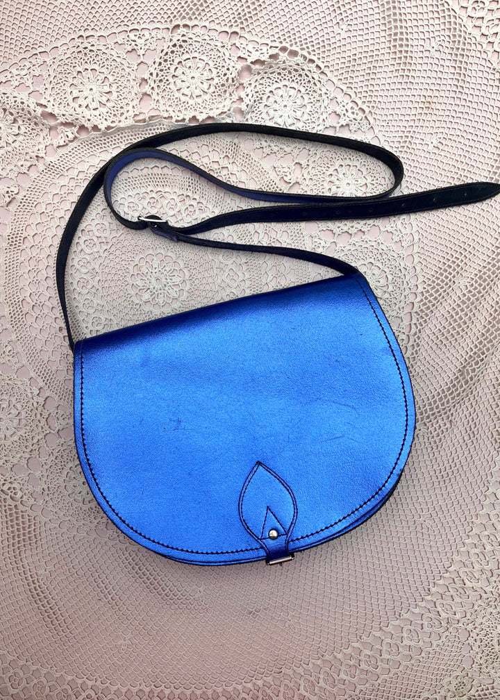 Zatchels Blue Metallic Saddle Bag