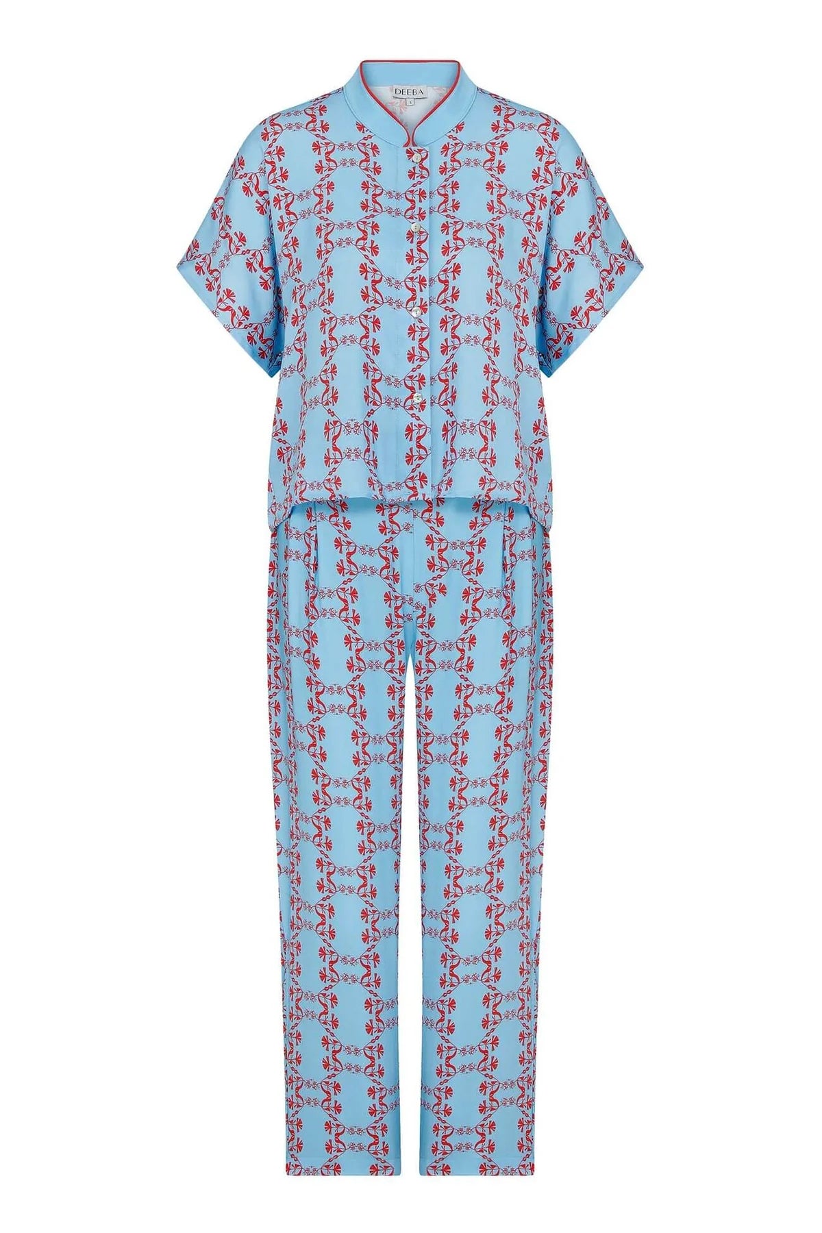 Coral Nehru Vegan Silk Pyjama Set