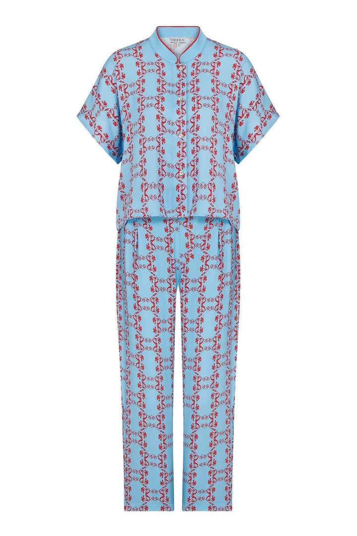 Coral Nehru Vegan Silk Pyjama Set