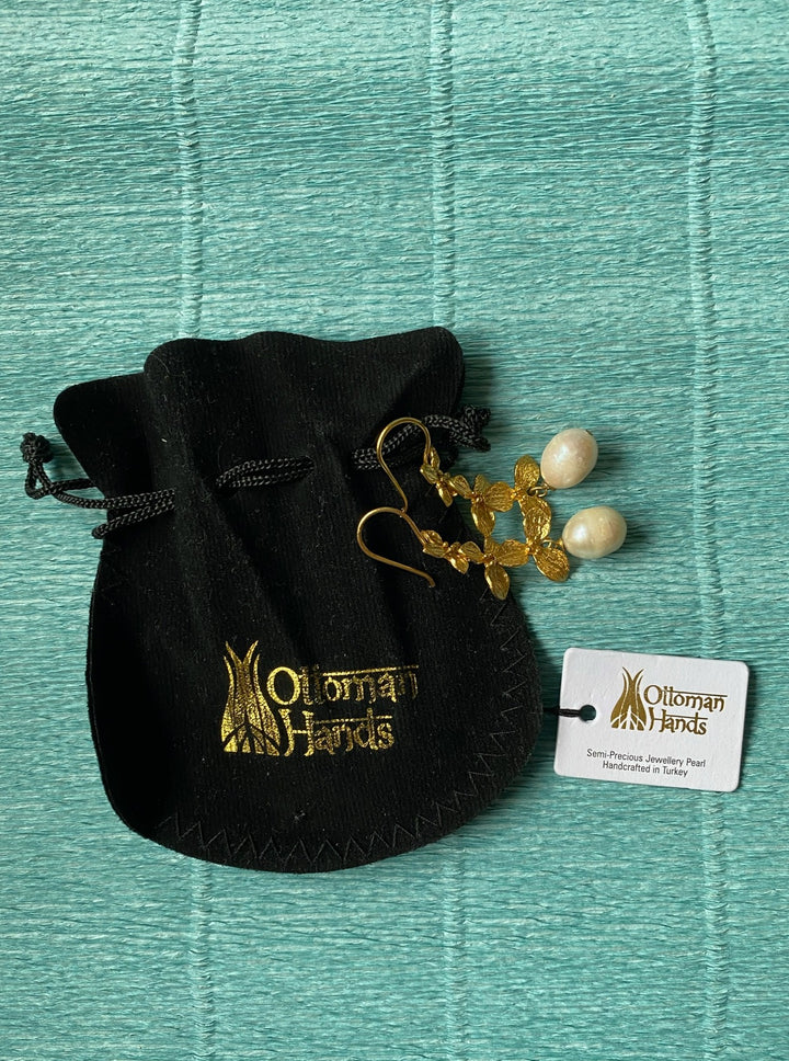 Ottoman Hands Pearl &amp; Leaf Earrings