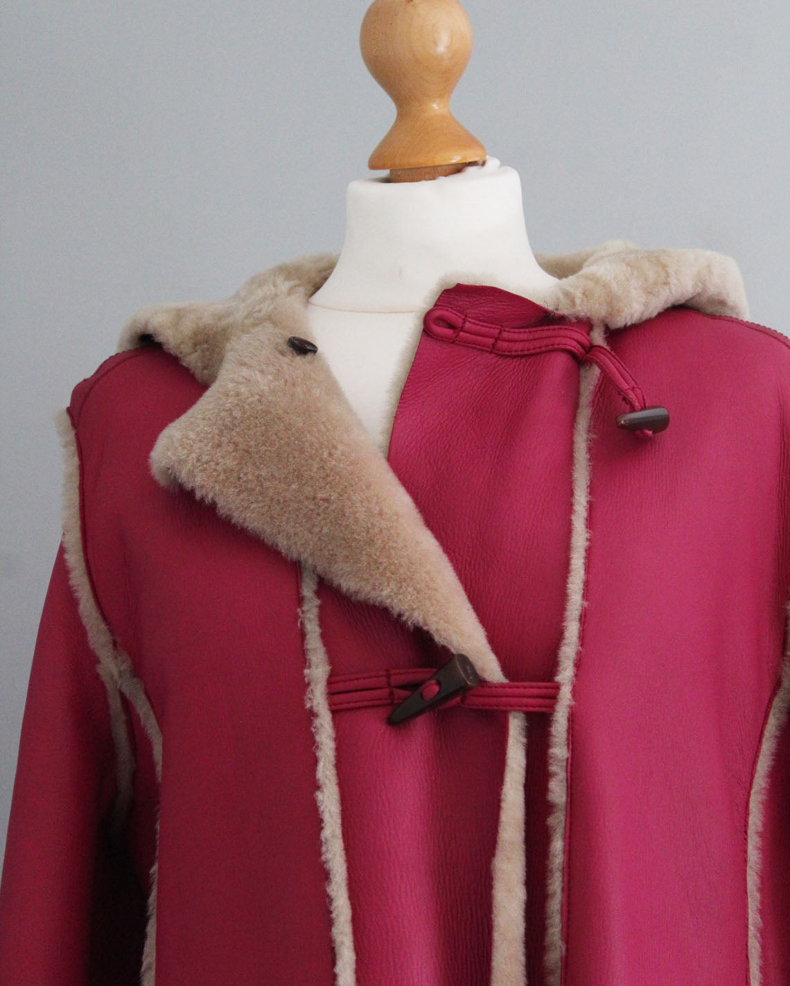 Escada Sport 1980's Magenta Shearling Long Duffle Coat