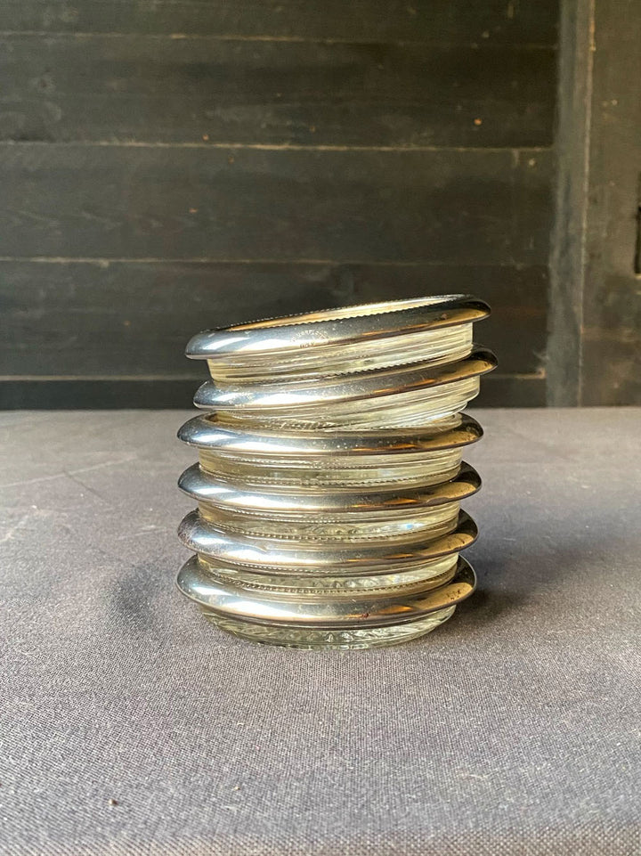 Set of Six Italian Glass &amp; Silver Wine Coasters