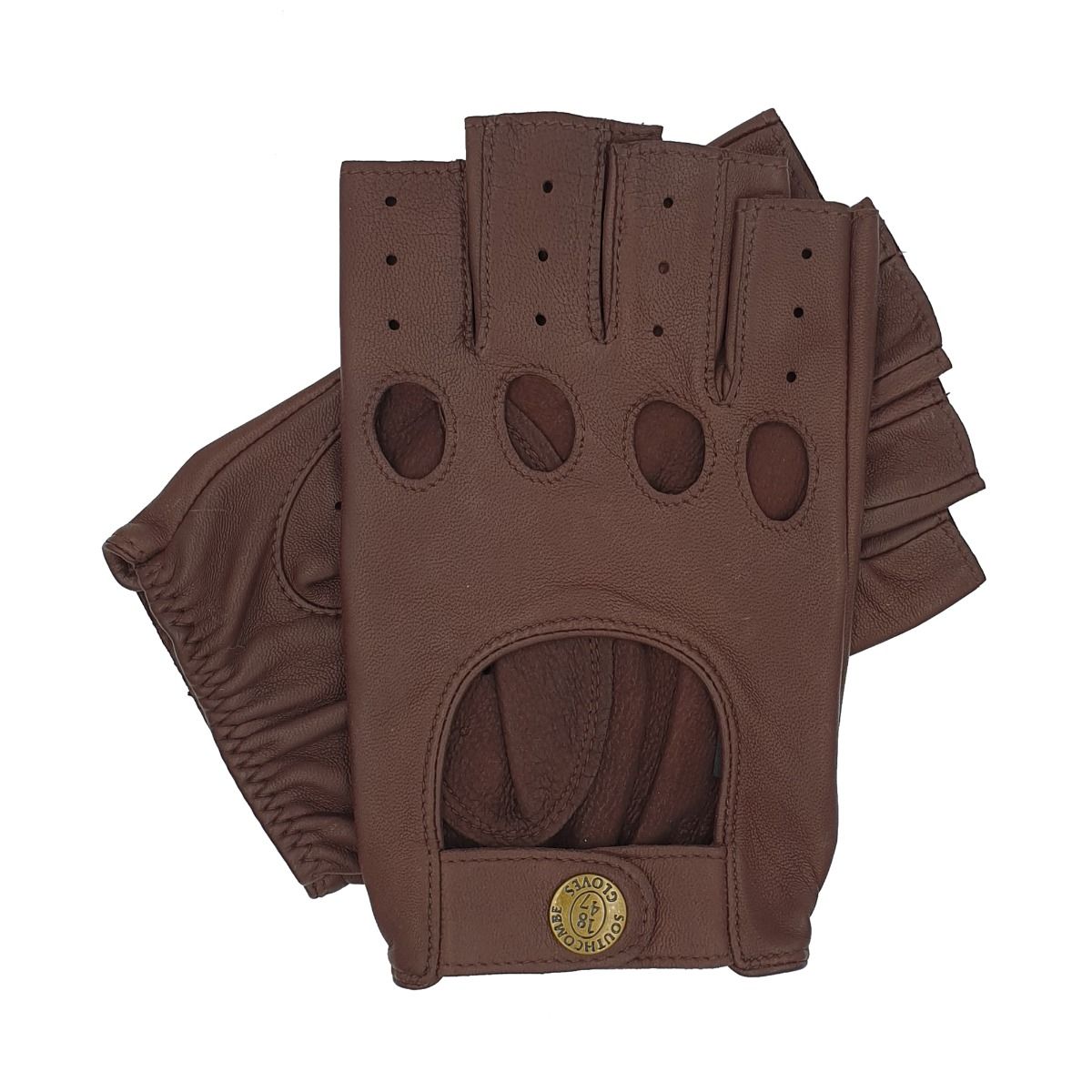 Stirling Brown Leather Mens Fingerless Gloves