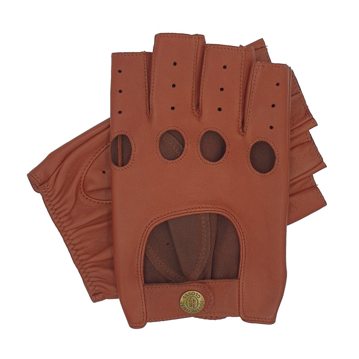 Stirling Tan Leather Mens Fingerless Gloves